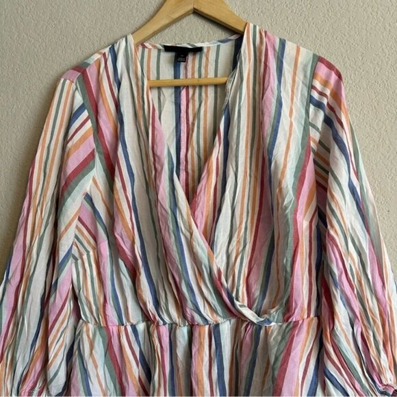 Lane Bryant Striped Multicolor Crossover Peplum coquette Babydoll Top Size 14 - Picture 5 of 13